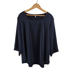 Taohuadao Blouse Womens Size 2XL Blue Split Flutter 3/4 Sleeve Square Neck